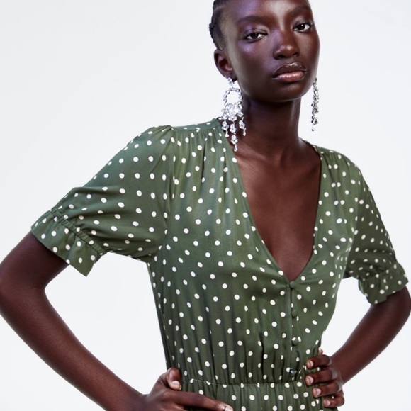 NWT Zara Green Polka Dot Print Dress size XL - Picture 3 of 12